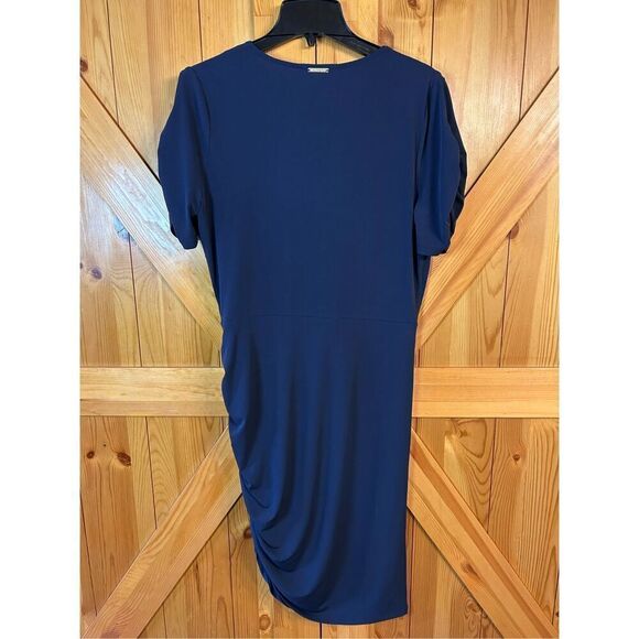 Michael Kors Dress Navy Blue Short Sleeve V-Neck Size Large nwt Rushed Side/Slee - Picture 6 of 7